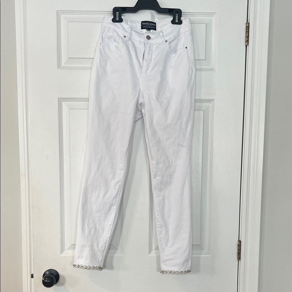 Frank Lyman Design White Skinny Jeans with Beaded Hem - Picture 2 of 4